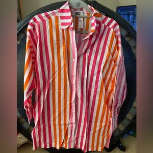 Beach Riot Vibrant Pink and Orange Striped Shirt